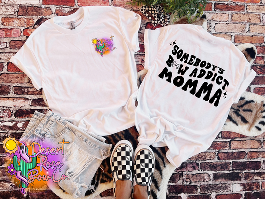 Somebody’s Bow Addict Momma Logo Tee