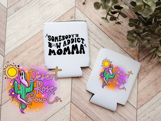 Somebody’s Bow Addict Momma Logo Can Coozie