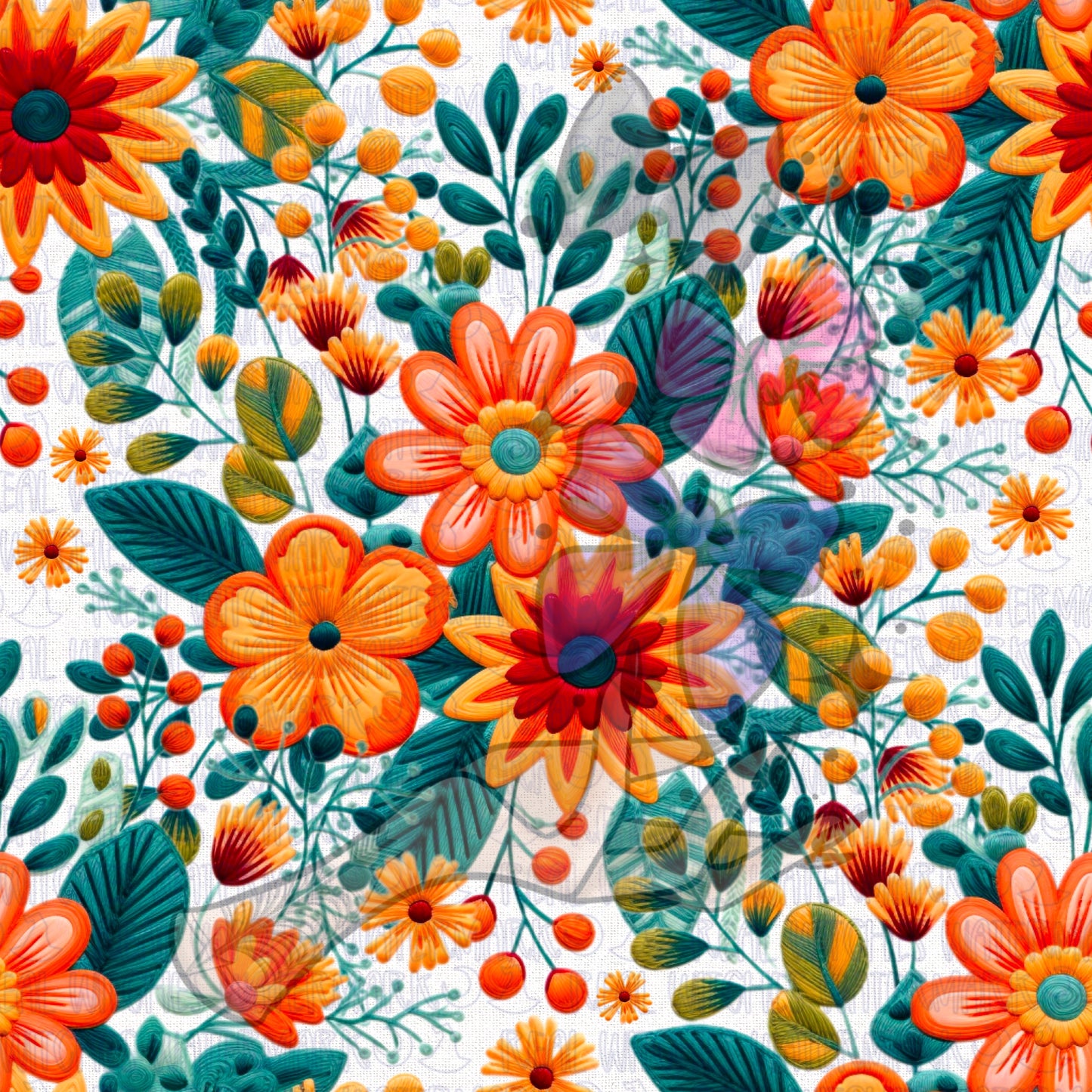 Embroidered Orange Floral